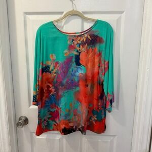 Soft Surroundings Women's M Marciana Watercolor Colorful Artsy Floral Blouse Top